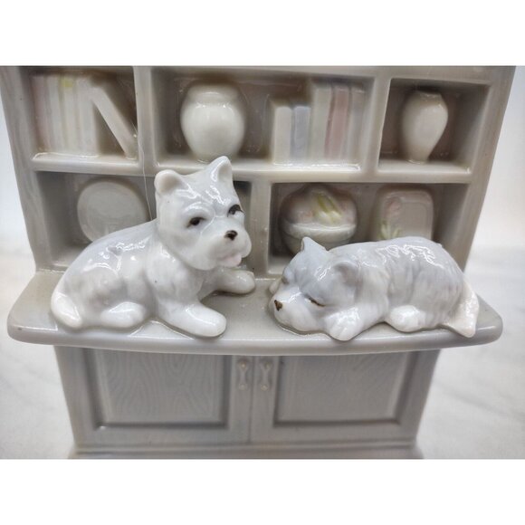 Vintage Westie Dogs On Bookcase Porcelain Westland Taiwan Sleeping Dog Terrier - Picture 2 of 10